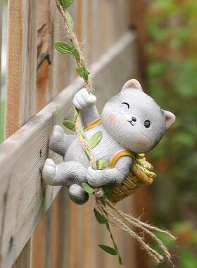 卡通花园意花挂件仿真熊创猫庭院花盆装饰盆吊件微景观树VGJ工脂