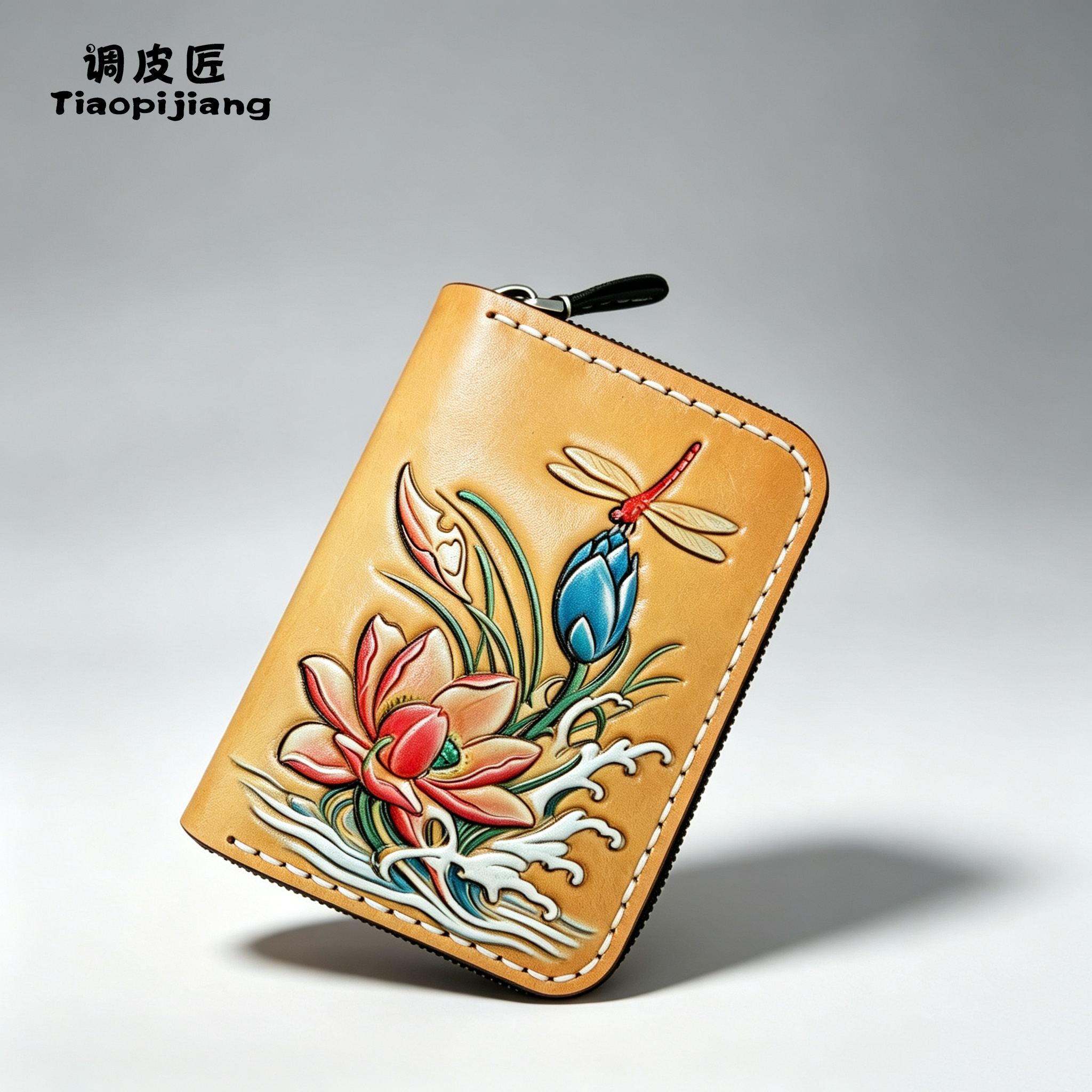 调皮匠真皮卡包证件收纳包男女通用手工皮雕卡片包小巧复古风琴包