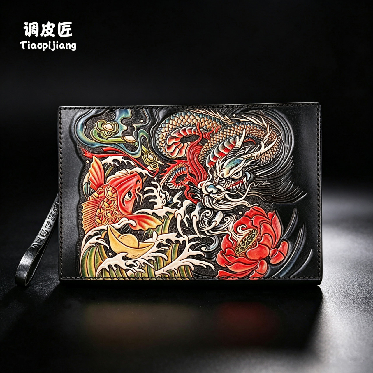 调皮匠手拿包男潮真皮休闲大容量手抓包个性皮雕包手工信封包夹包