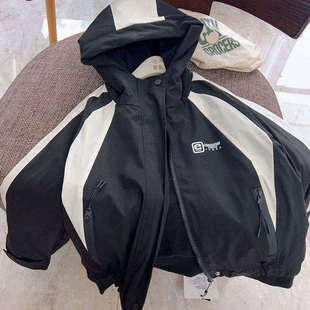 2025深秋冬季男童女童三防个性拼接摇粒绒内胆加绒冲锋衣外套洋气