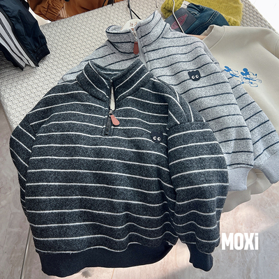 秋冬季男童半拉链加绒卫衣