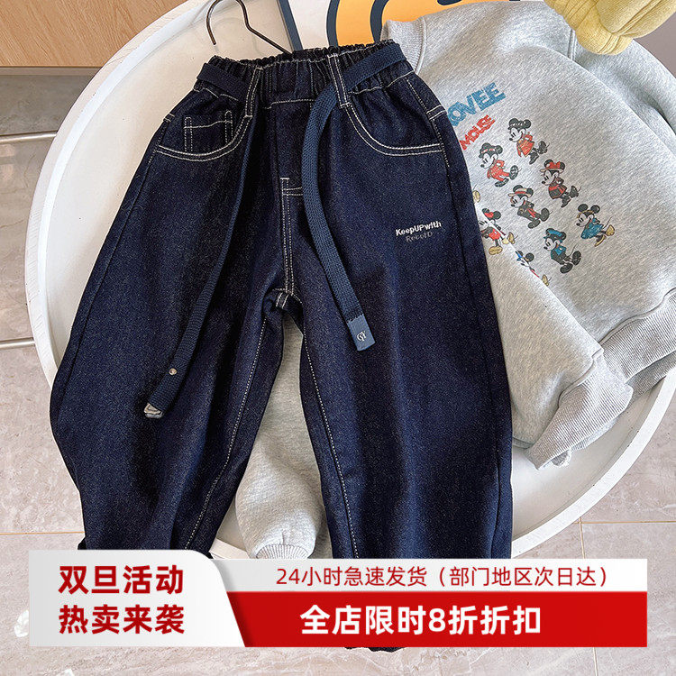 儿童冬季奥利绒加绒牛仔裤男童