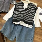 洋气针织条纹马甲开襟男童女童百搭韩版 新款 坎肩 2026春季 魔西童装