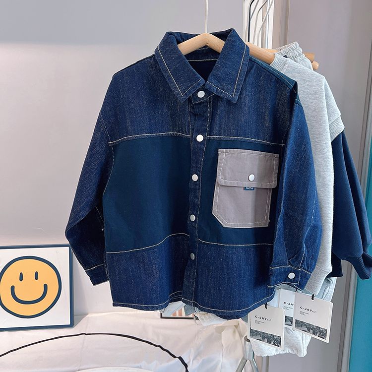儿童秋季牛仔撞色口袋衬衫外套