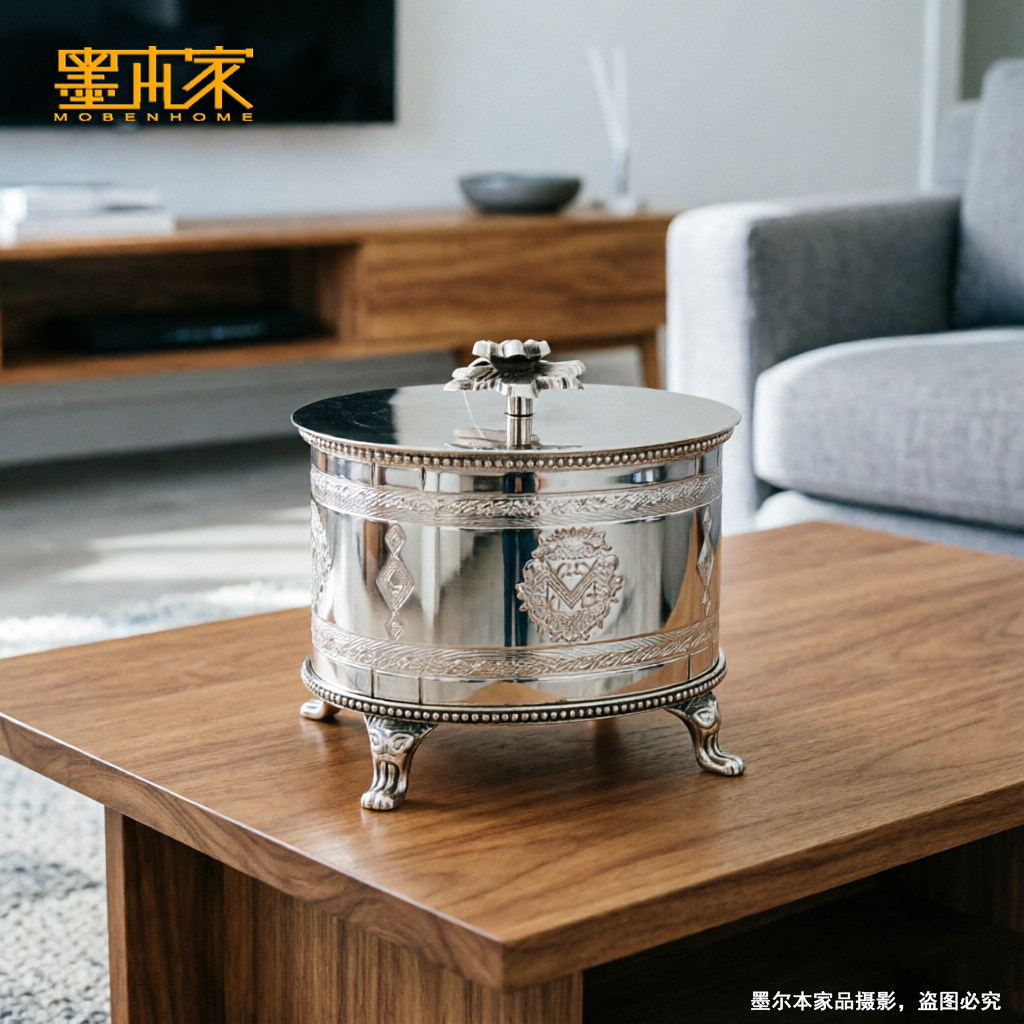 欧式进口银色雕花储物罐糖黄铜镀银果坚果茶叶收纳罐轻奢高档摆件