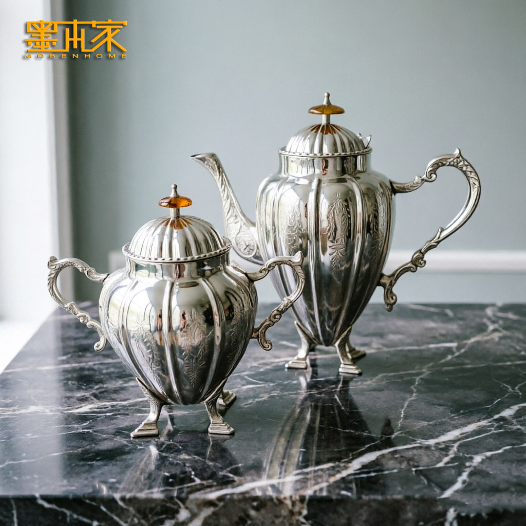 印度进口手工高档黄铜镀银冷水壶咖啡壶茶壶餐厅样板房装饰摆件