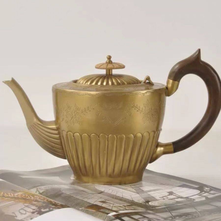 印度进口复古黄铜雕花冷水壶茶壶工艺品 酒店家居样板间桌面摆设