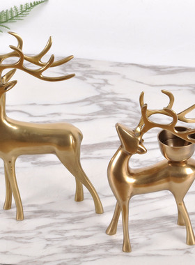 进口家居装饰品小鹿摆件黄铜轻奢