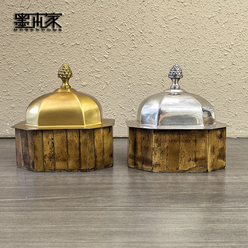 印度进口复古黄铜盖子牛骨首饰盒轻奢高档小号收纳盒设计师摆设