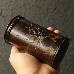 大尺寸百年拆房老煤竹纯手工精工雕刻茶叶罐茶仓把件把玩竹器茶具