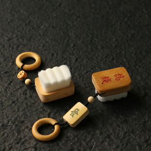 老玉竹机器雕刻纤维毛万毛刷子文玩橄榄核雕刻竹雕刷把件