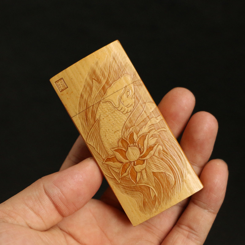 老玉竹一体拔口东阳名家戚挺飞本工精工雕刻牙签盒莲年有鱼把玩竹,特色手工艺,竹编/竹雕,淘宝优惠券,粉丝福利购,淘宝优惠卷