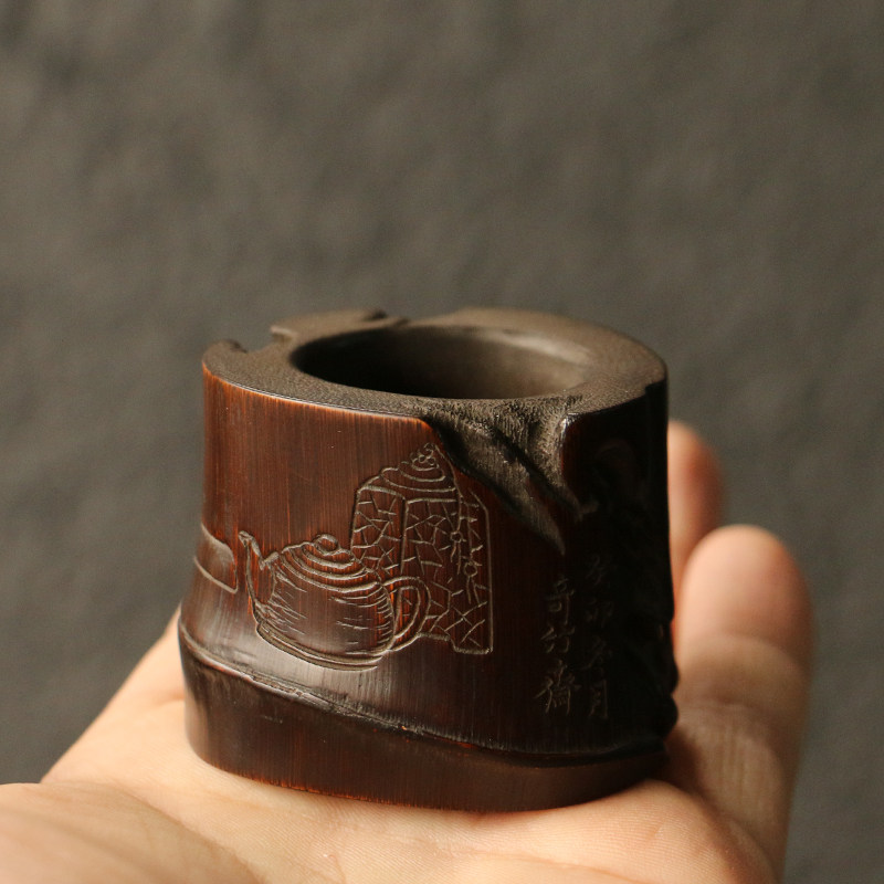 【百年老竹节盖置】纯手工精工雕刻复古禅意茶道茶具竹雕工艺品