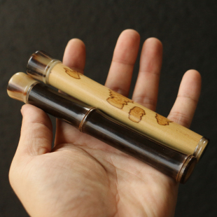 精选紫竹老料带节蝴蝶花竹牛角螺纹孔短香筒香道香具把件竹器