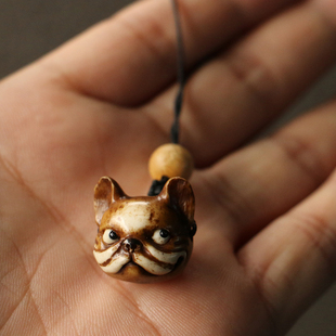 “法斗”纯手工精工雕刻驼鹿角古方上色雕手机钥匙刻挂件把件送礼