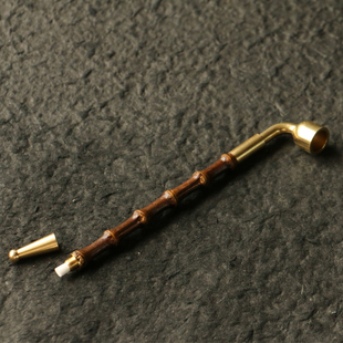 纯手工精工制作烟斗烟丝烟嘴紫竹老料带节精工制作铜嘴竹器