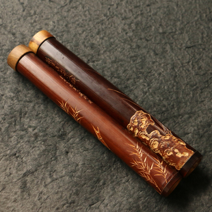 广西百年老煤竹纯手工精工雕刻拔口香道香筒香线收纳筒竹雕香具竹