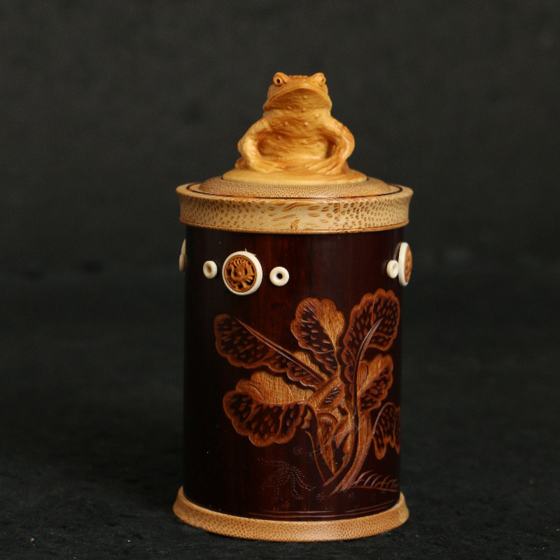 东阳名家张念超精制广西老煤竹蝈蝈罐虫罐虫具活体鸣虫罐竹迹文玩