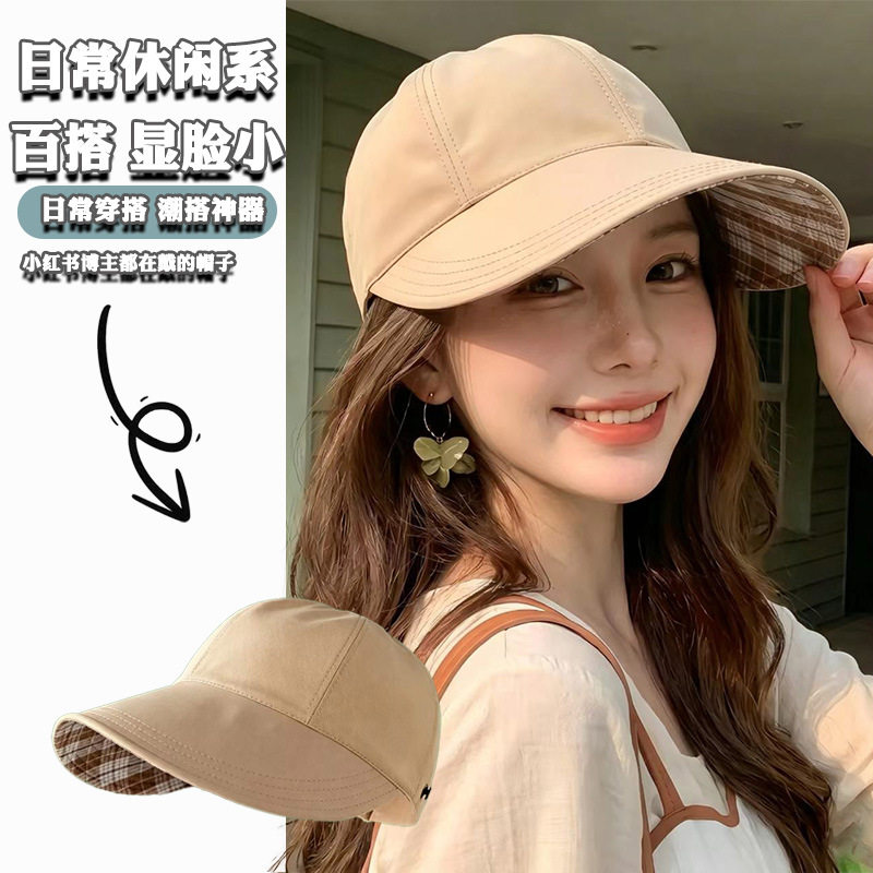 露丝同款帽子女夏款双面可戴太阳帽马术帽格纹棒球帽复古遮阳帽子