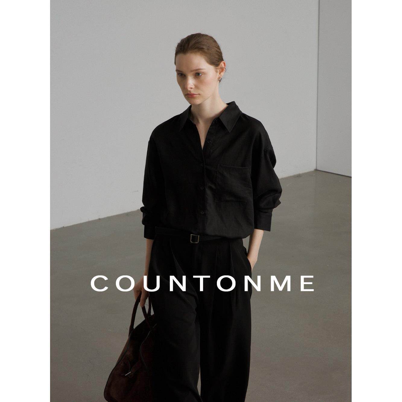 MOLINCOUNTOME 莱赛尔亚麻黑色极简长袖衬衫 春夏松弛感舒适宽松