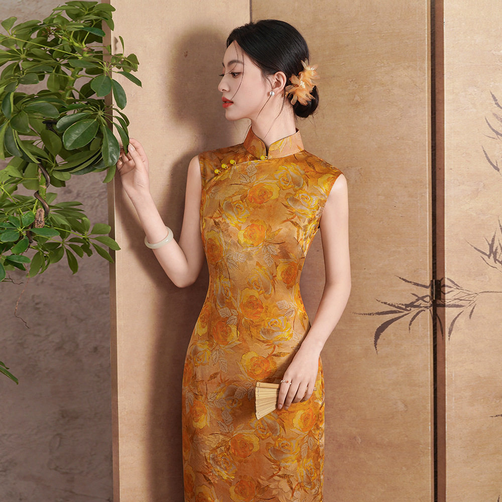 MOLIN香云纱旗袍女长款桑蚕丝复
