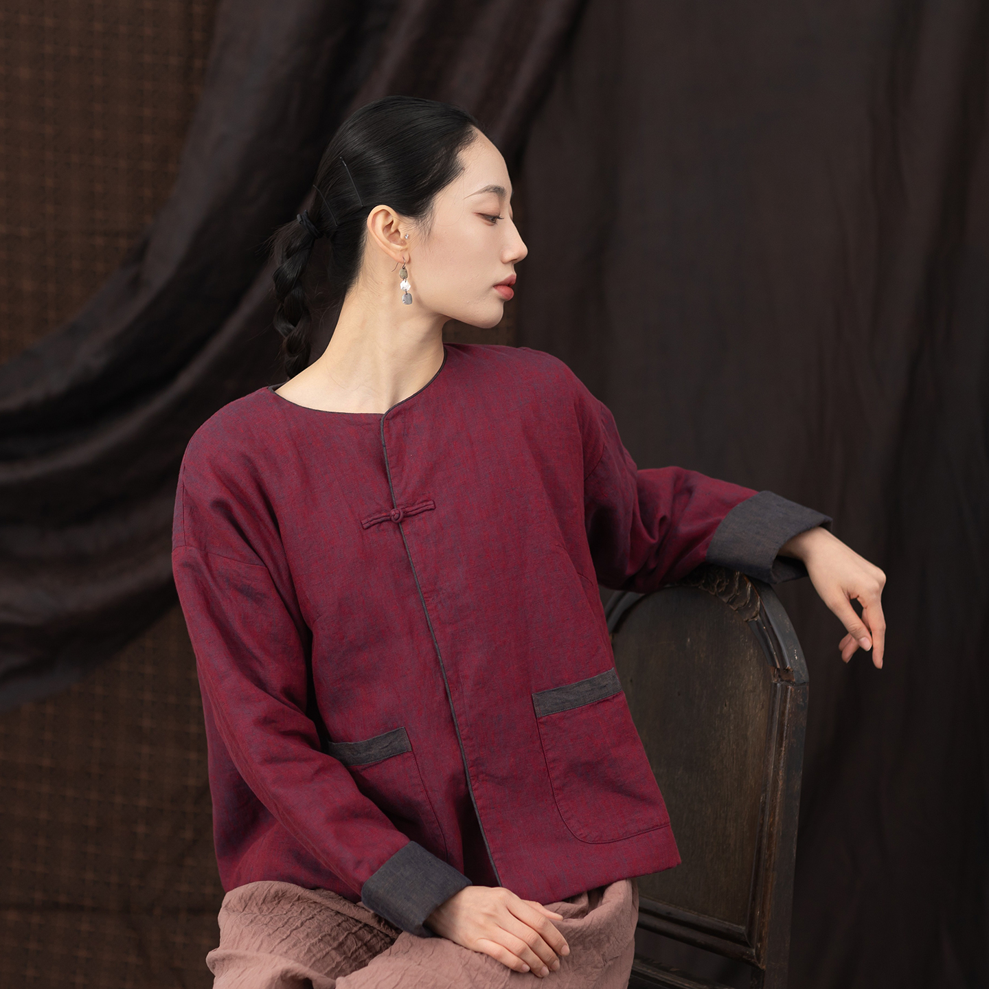 大拙复古高级感色织亚麻棉衣