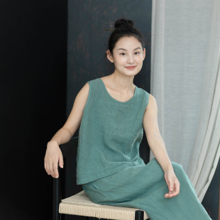 多色入 套头背心200730 大拙植物系穿搭洗旧麻料简约无袖 特惠