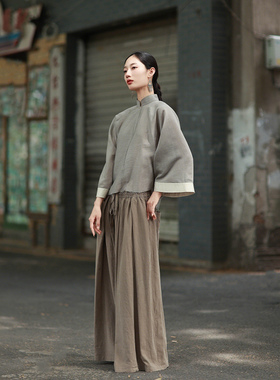 大拙东方美学立领斜襟经典拼接宽松衬衫250417