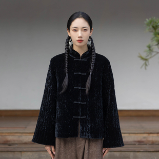 *大拙复古油画感穿搭丝绒绗缝宽松款立领盘扣保暖御寒棉服4256