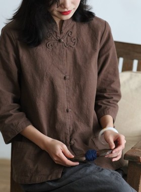 大拙原创春季单排扣盘扣棉麻宽松纯色常规外套女上衣60209
