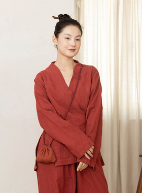 【折扣季不退换】大拙松弛感苎麻东方美斜襟系带茶服衬衫50821