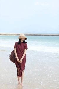 大拙东方美古典优雅苎麻盘扣连衣裙50514