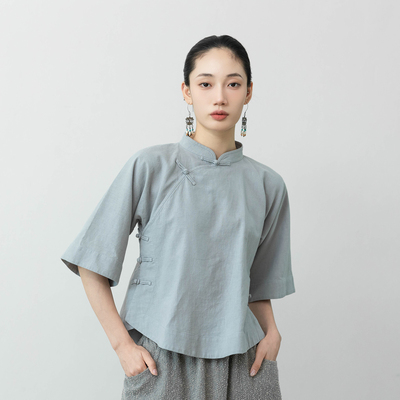 大拙东方美学立领斜襟盘扣衬衫