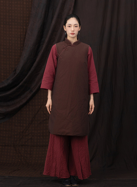 大拙温婉儒雅中式美立领斜襟盘扣冬季保暖精工细作棉马甲41118