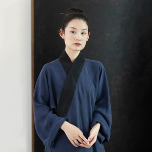 大拙东方美学禅意禅修铜氨丝拼接斜襟盘扣衬衫 240227