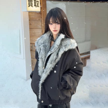 ZCNT逅来者双层假两件翻毛领座山雕夹克外套男女冬款加厚保暖棉衣