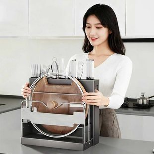 纳纳厨房刀架置物架锅盖菜板架2026新款不锈钢多功能菜刀架筷子筒
