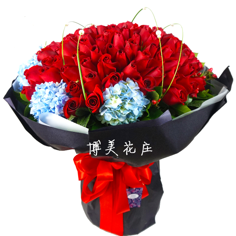 厦门鲜花店福州同城鲜花速递生日求婚订花送花99朵玫瑰绣球花束