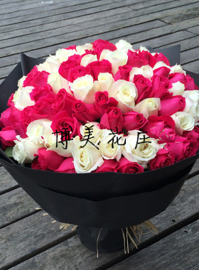 99朵紫色白色混合玫瑰花束福州鲜花店厦门鲜花速递520送求婚订花