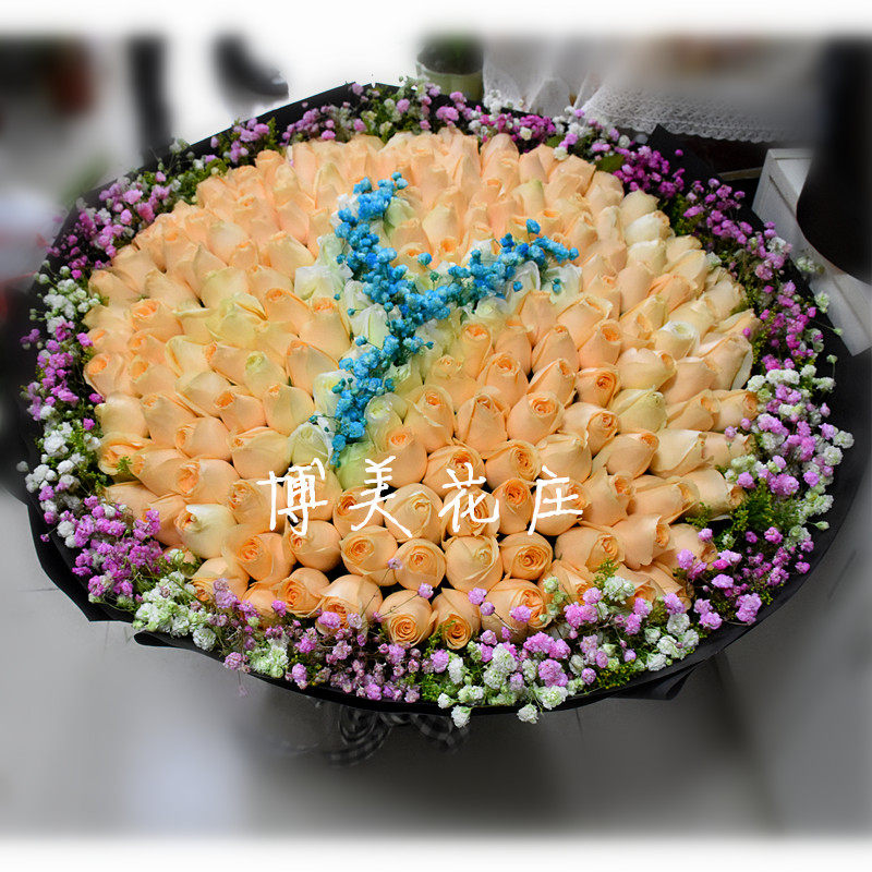 福州鲜花店199朵香槟玫瑰花束定制生日礼物厦门同城鲜花速递求婚