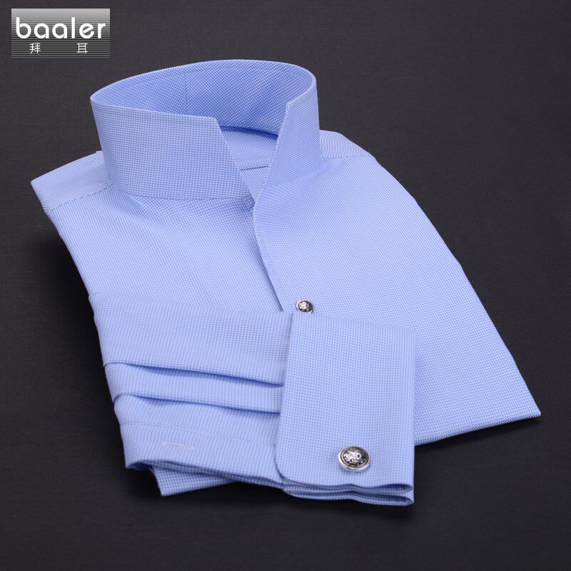拜耳男士潮款衬衫法式高立领帅气时尚独特黑白修身商务时尚包邮