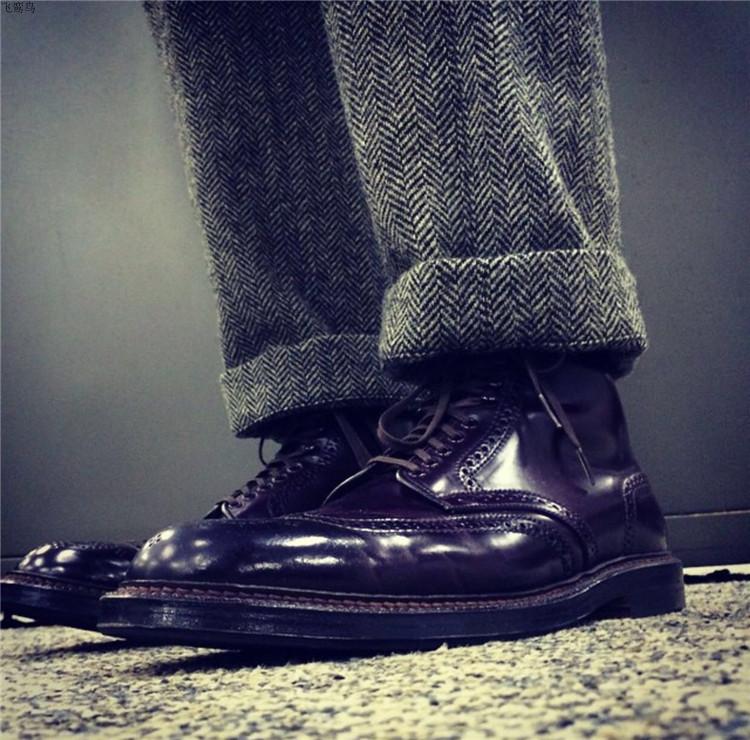 英式人字纹粗花呢直筒男大码西裤