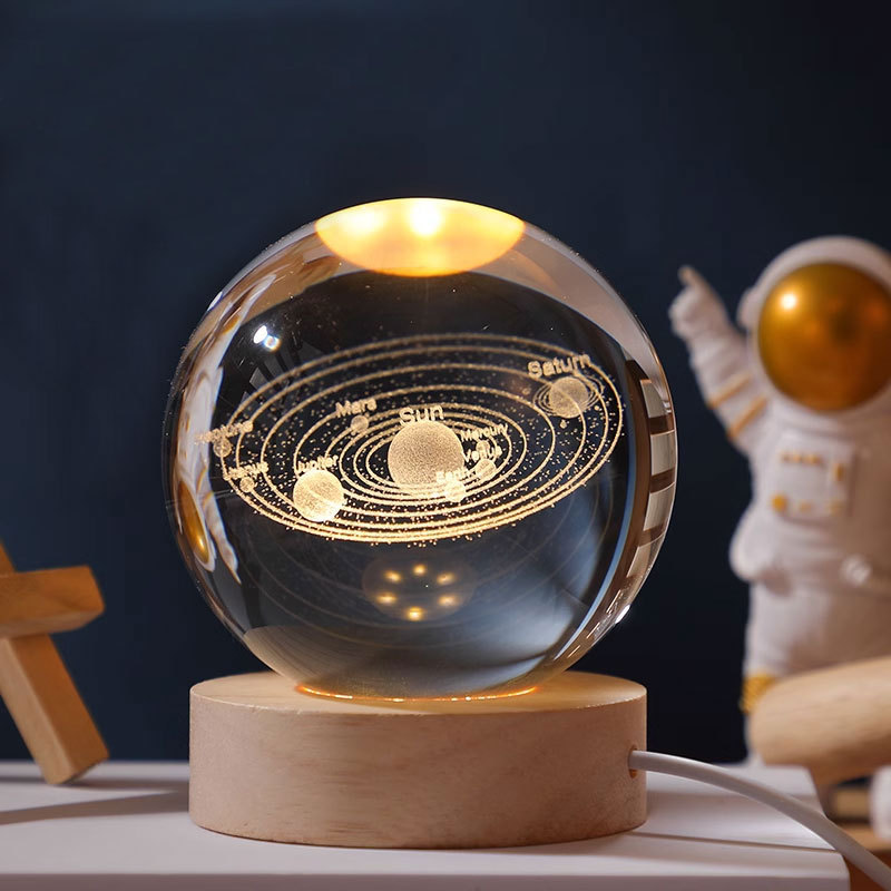 星空太阳系发光水晶球小夜灯桌面摆件生日礼物送男女生玻璃球