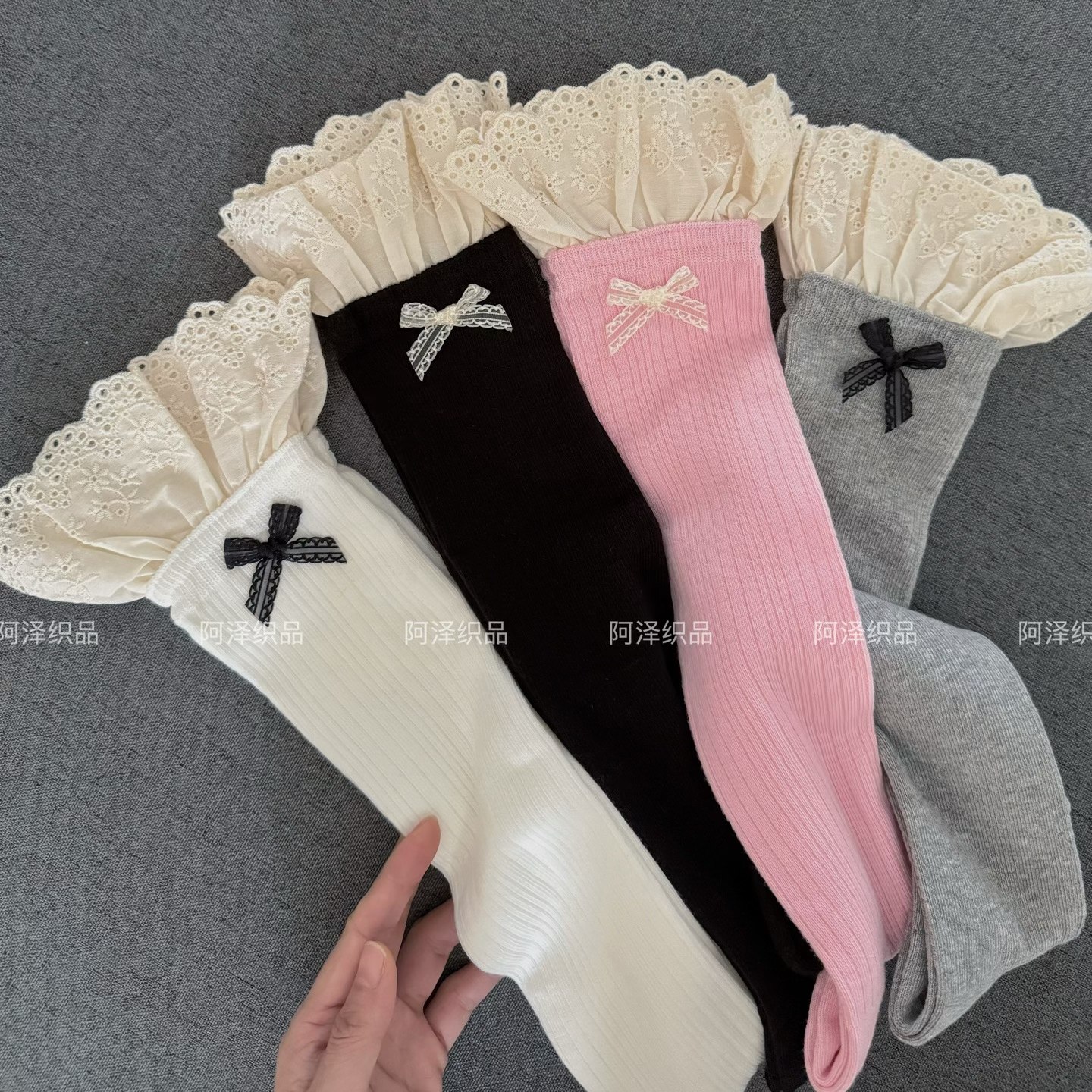 花边甜美少女感蝴蝶结小腿袜子女