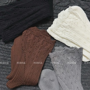 法式复古的温柔~高品质镂空粗线针织中筒ins潮袜女秋冬百搭长袜棉