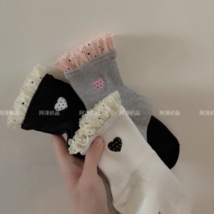 秒变日系软妹，温柔又治愈~波点花边爱心短筒棉袜子女ins可爱春夏