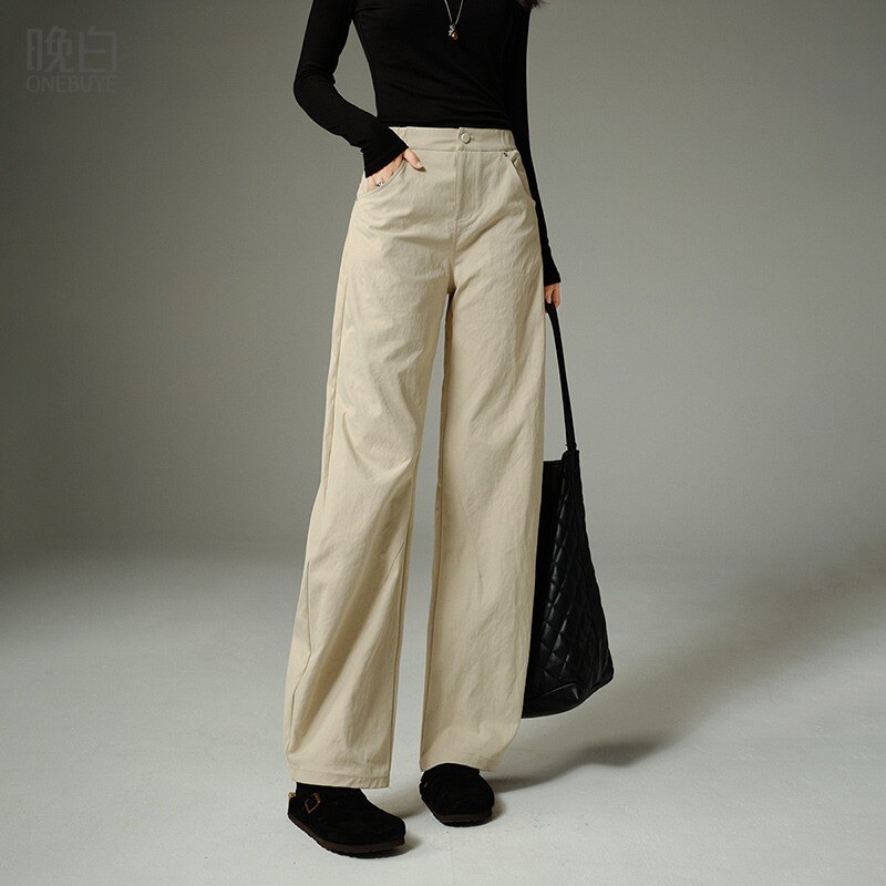 晚白2025年秋冬新款时尚简约休闲裤子半松紧高腰镰刀休闲裤女