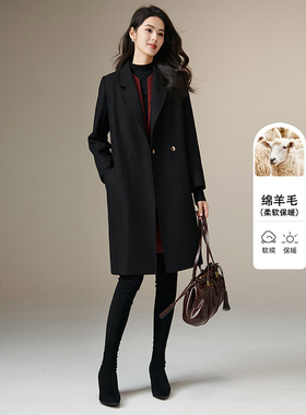 晚白2025秋冬新款法式轻奢加厚保暖气质羊毛毛呢大衣女外套中长款