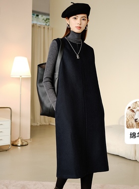 晚白2025秋冬新款女装轻奢背心裙黑色裙子韩系马甲裙毛呢连衣裙女