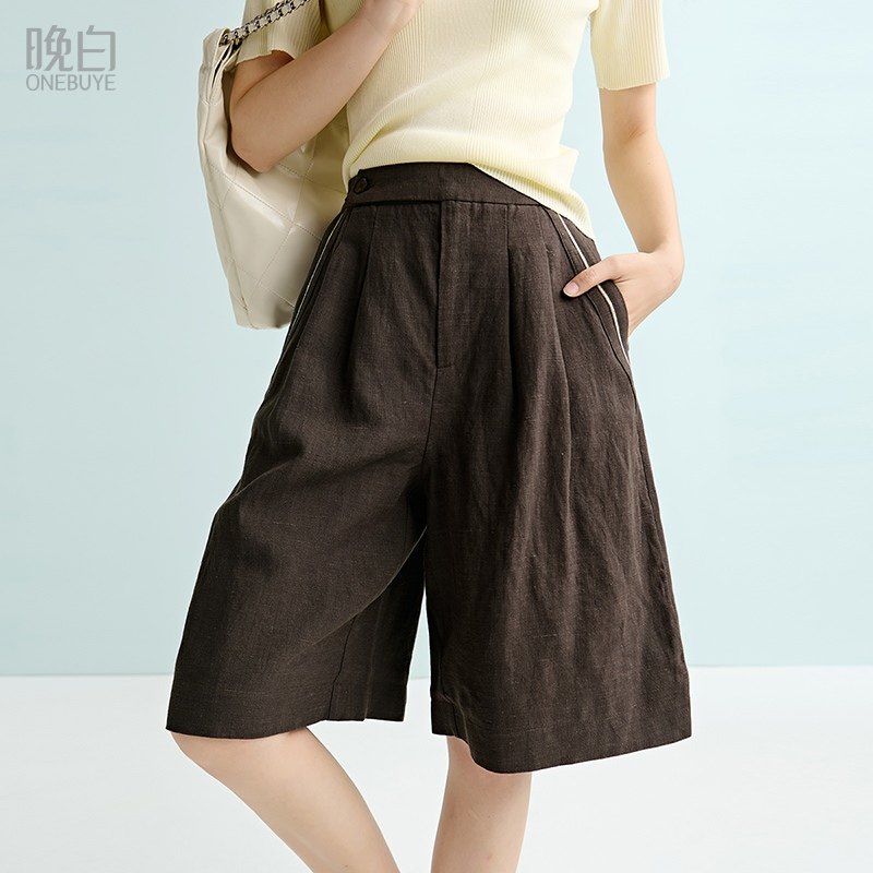 晚白【断码清仓】2025夏裤子莱赛尔亚麻短裤女